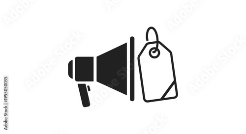 Megaphone and blank price tag icon.