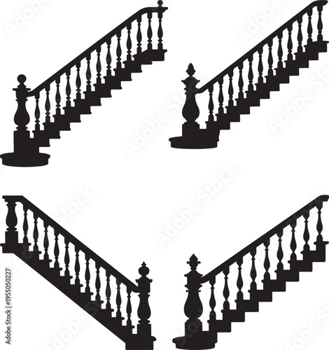 Black Staircase Silhouettes on White Background