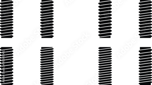 Eight black silhouette icons of screws or bolts with spiral threads on a white background fastener hardware