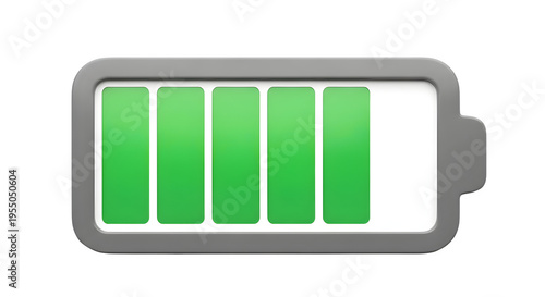 A fully charged battery icon with green bars on a clean interface