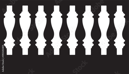 White Balusters on Black Background