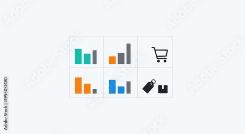 Business finance graphs and shopping icons.