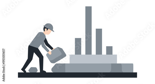 man building city skyline with blocks