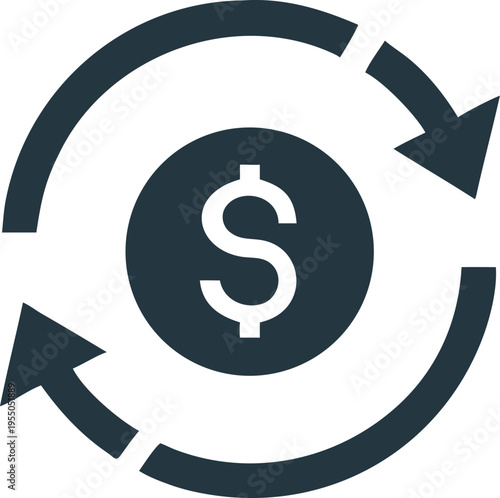Dollar currency rotates inside looping arrows indicating finance turnover or continuous investment flow