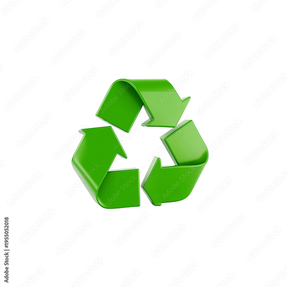 Fototapeta premium Green recycling symbol 3 d render isolated on a transparent background 3