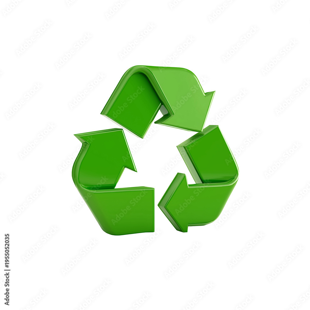 Obraz premium Green recycling symbol 3 d render isolated on a transparent background 2