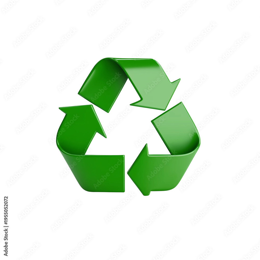 Fototapeta premium Green recycling symbol 3 d render isolated on a transparent background 4