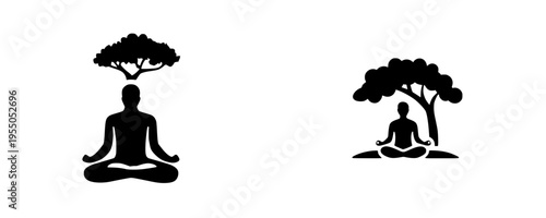 Serene Silhouette of Meditating Monk with Tree of Life