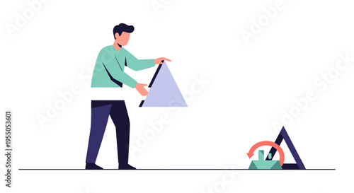 man removing a triangle symbol representing exclusion or deletion