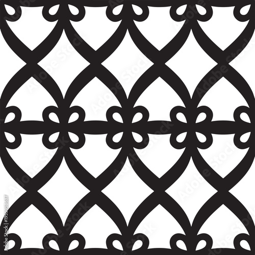 Black Seamless Pattern Isolated on White Background