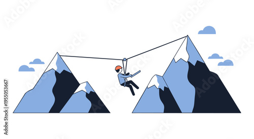 Businessman crossing mountain gap on tightrope