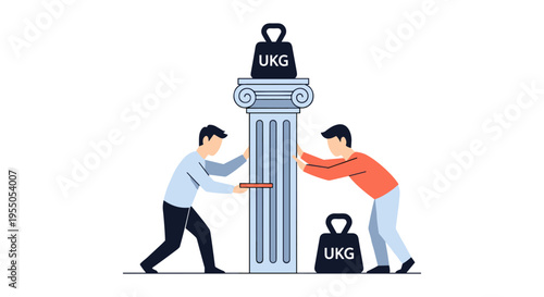 Fotografie teamwork concept with men pushing column with weights