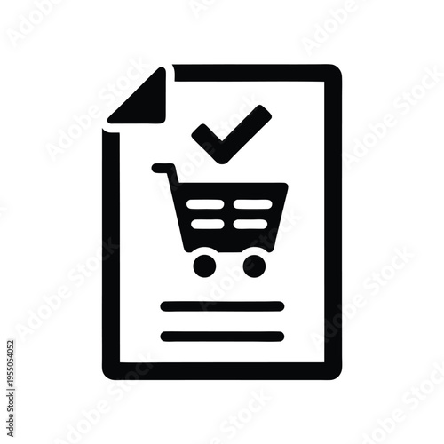 Shopping cart on document denotes completion for purchase order in the system
