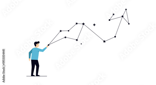 man interacting with star map, constellation, astronomy