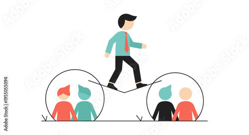 Businessman balancing between two teams