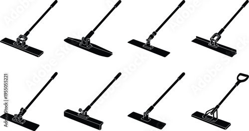 Mop Silhouettes on White Background illustration bull