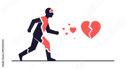 man running away from broken heart, heartbreak concept