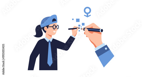 Businesswoman receiving a pen and ideas for gender equality