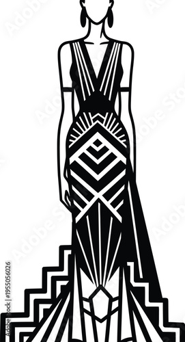 Met gala new york 2024 art deco fashion illustration gown