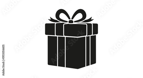 A black silhouette of a gift box with a decorative bow symbolizing celebration and gifting silhouette