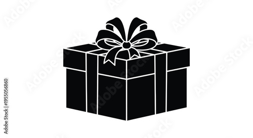 A black silhouette of a gift box with a prominent bow representing celebration and gifting silhouette