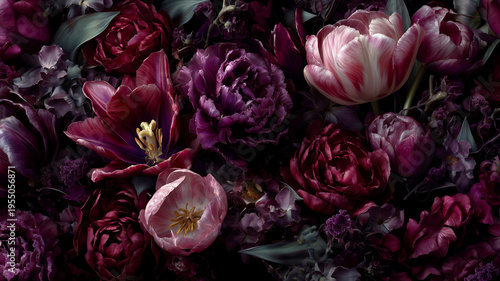 Floral design with tulips and roses for prints, postcards or wallpaper
