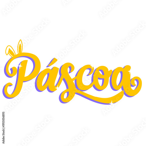 Páscoa lettering desenhado a mão amarelo e roxo