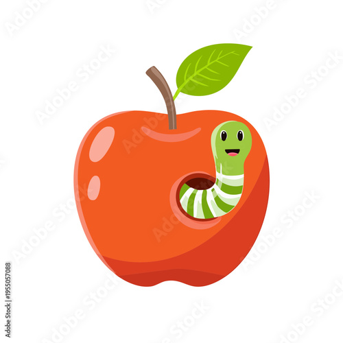 A cheerful worm happily residing in a delicious red apple