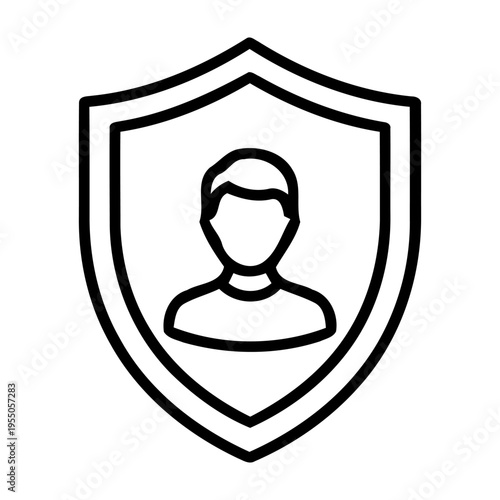 Secured laptop with active defense shield blocking malware and unauthorized access attempts line art vector
