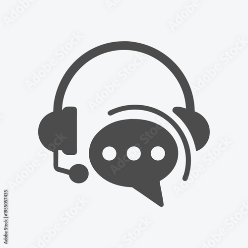 A gray headset and speech bubble are pictured in a single silhouette image