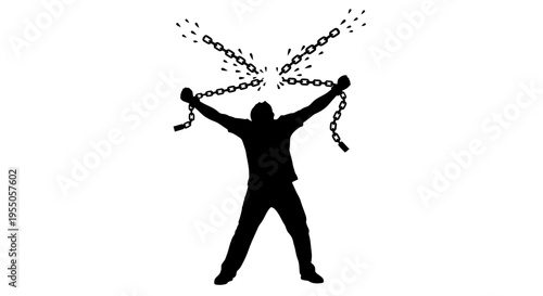 Silhouette of a Man Breaking Free from Chains