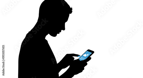 Silhouette of a man checking weather forecast on smartphone