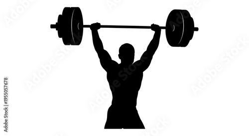 Silhouette of a Strong Male Weightlifter Lifting Heavy Barbell