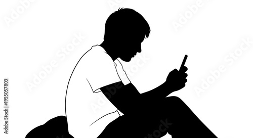 Silhouette of a Young Person Using a Smartphone