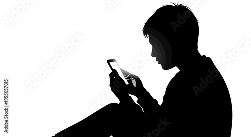 Silhouette of a Person Using a Smartphone with Facial Recognition Scan