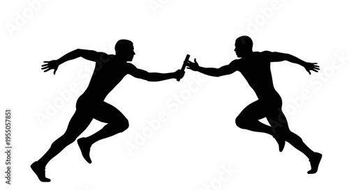 Silhouette of Relay Runners Passing Baton