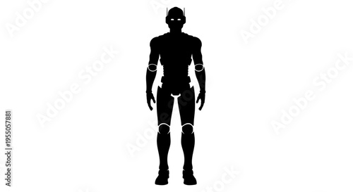Silhouette of a Futuristic Humanoid Robot Standing Isolated on White