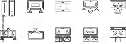 Business Task Management and Professional Interaction Line Icons Set