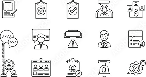 HR Candidate Management and Workplace Communication Line Icons Set