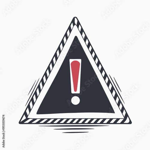 Handdrawn warning Red exclamation mark inside dark triangle with hatched border conveys urgent alert