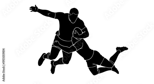 Rugby Player Silhouette Tackling Opponent