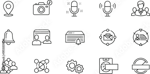 Multimedia Communication and Digital Interaction Line Icons Set