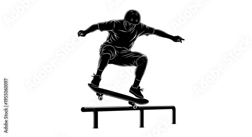 Skateboarder Performing a Grind Trick on a Rail Silhouette