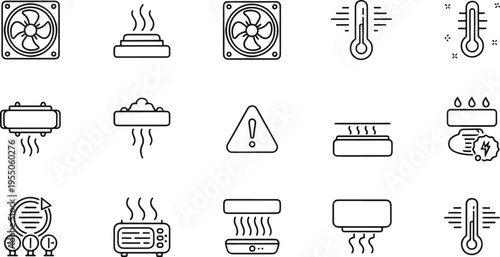Electronic Cooling and Thermal Climate Control Line Icons Set