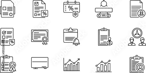 Digital File Management and Document Organization Line Icons Set
