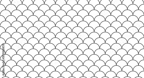 Seamless fish scale pattern with black lines on white background