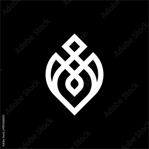 A futuristic monogram blending the letter M within a sleek, interlocking geometric leaf silhouette.