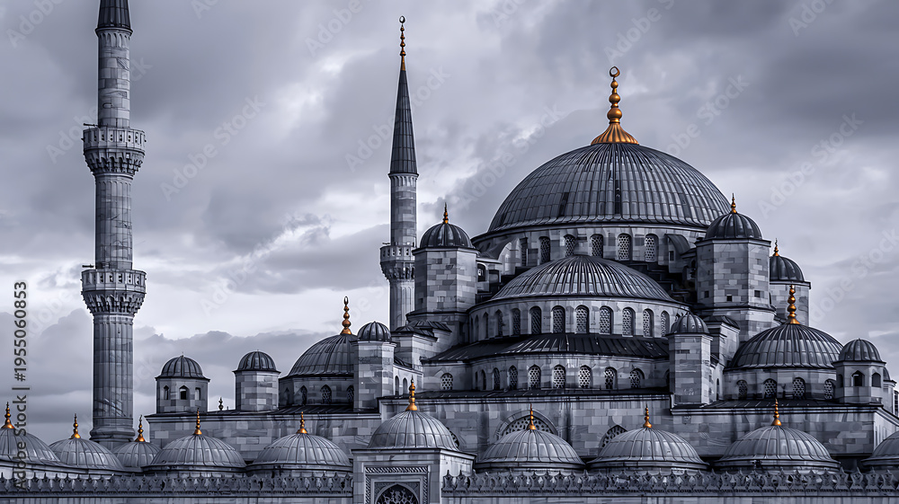 Obraz premium Blue Mosque in Istanbul, Turkey, cloudy day, gray tones