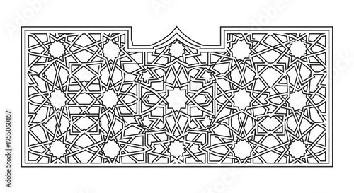 Intricate geometric patterns fill a rectangular frame creating a striking visual silhouette high quality professional detailed