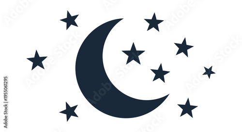 A dark blue crescent moon and stars create a peaceful night scene silhouette high quality professional